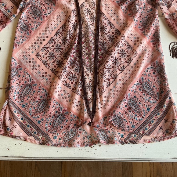 American Rag Boho Peach Brown Floral Fringe Festival Duster Kimono S M - Picture 7 of 10